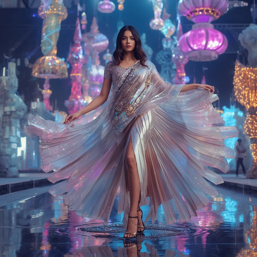 Crystal Graffiti Palace Saree with Floating Neon Art District | Prompt Seen Trending Girl 2026 Instagram