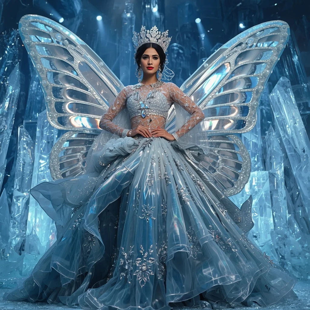 Crystal Ice Butterfly Diamond Palace Saree with Frozen Fantasy Empire | Female Model Ai Prompt