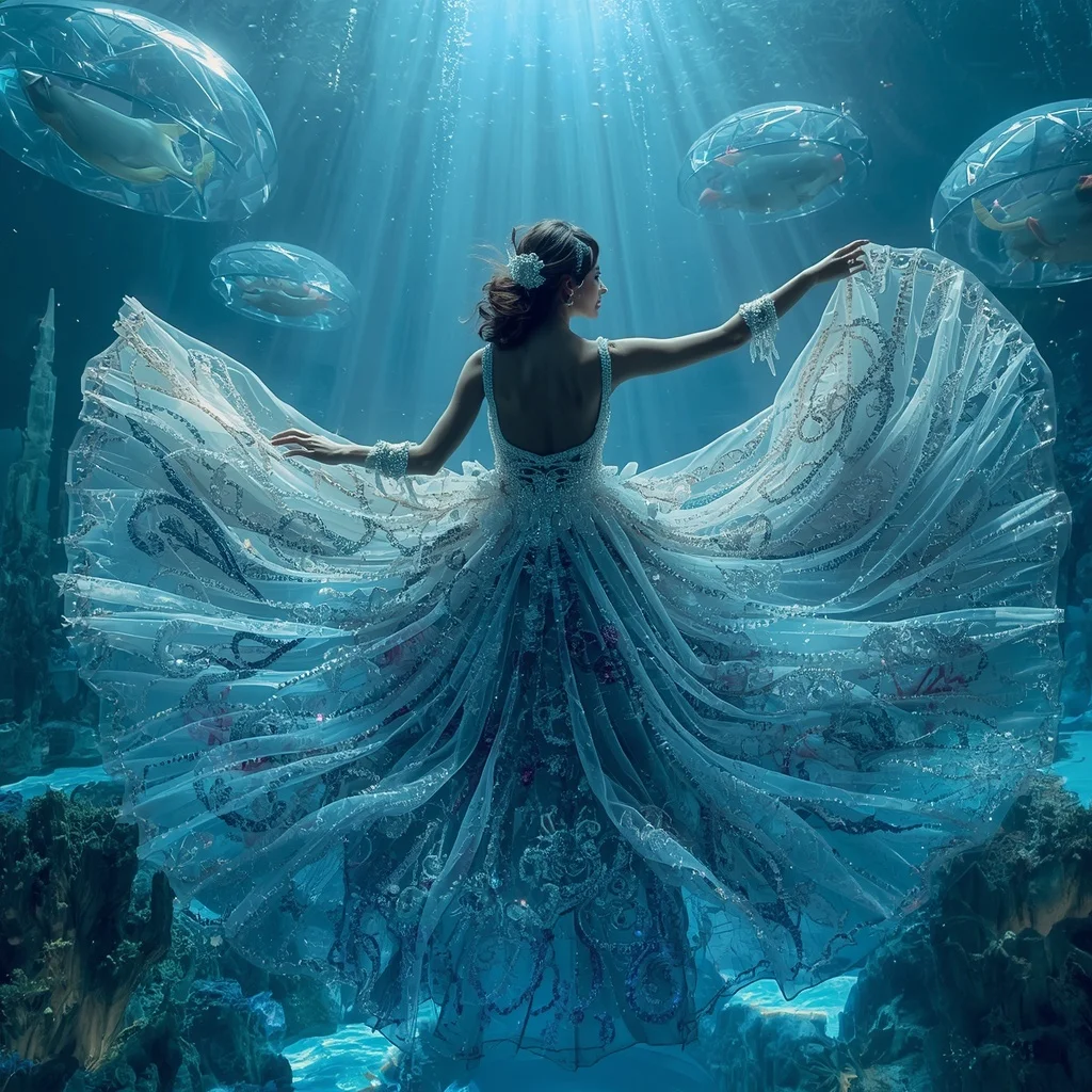 Crystal Infinity Aquarium Saree with Floating Glass Ocean Kingdom | Saree Dp Ai Prompt