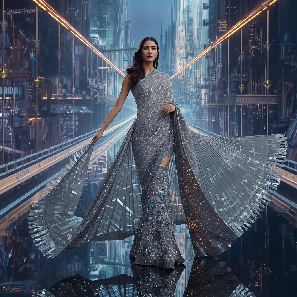 Crystal Infinity Bridge Saree with Floating Skyline Fashion Kingdom | Gemini Ai Photo