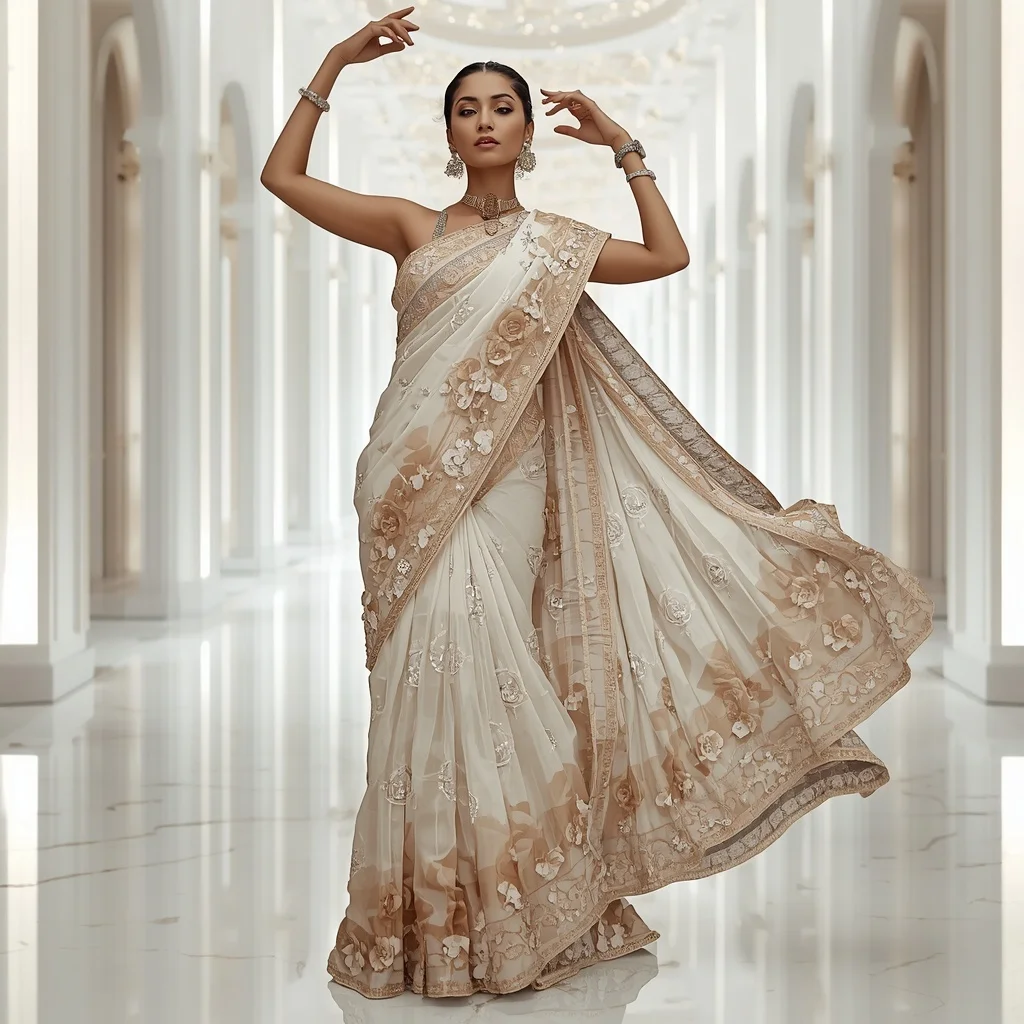 Crystal Infinity Camellia Saree with Luxury White Atrium | Banana Prompts Girls
