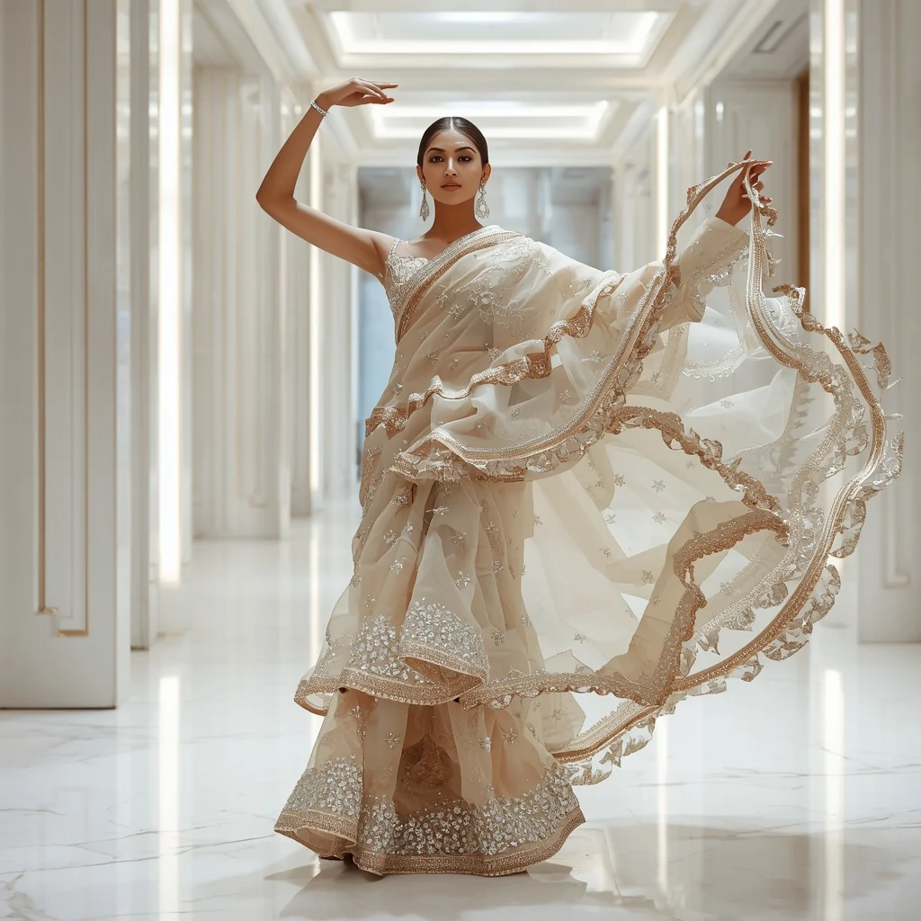 Crystal Infinity Lotus Saree with Luxury White Atrium | Trending Prompt In Instagram Ai Photo Girls