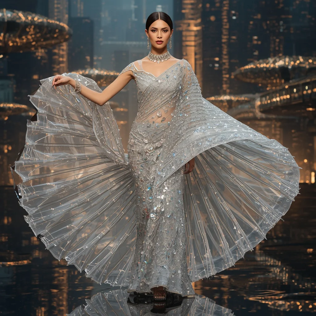 Crystal Infinity Spiral Bridge Saree with Floating Sky Transit Kingdom | Prompt For Traditional Look For Girl