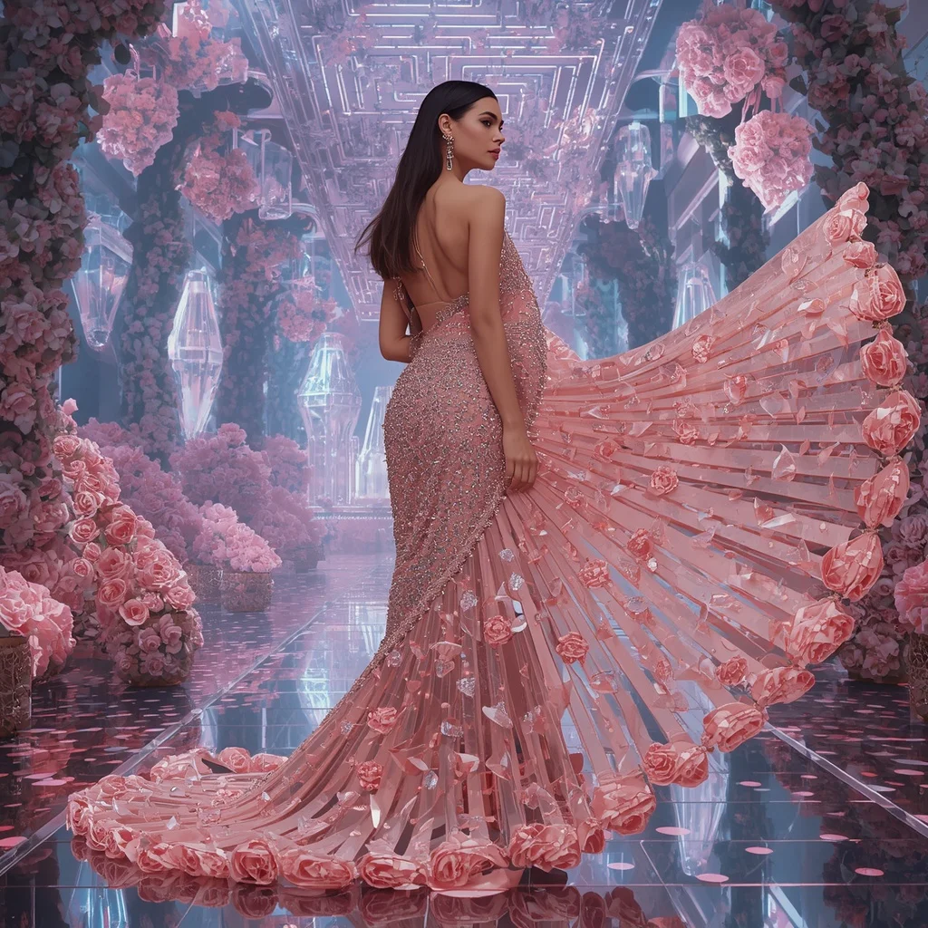 Crystal Labyrinth Rose Saree with Floating Puzzle Garden Universe | Prompt For Gemini Ai Girl Model Instagram