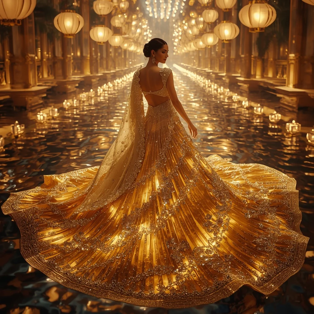 Crystal Lantern River Saree with Floating Festival Canal Empire | Prompt For Gemini AI Girl Style Trending Instagram
