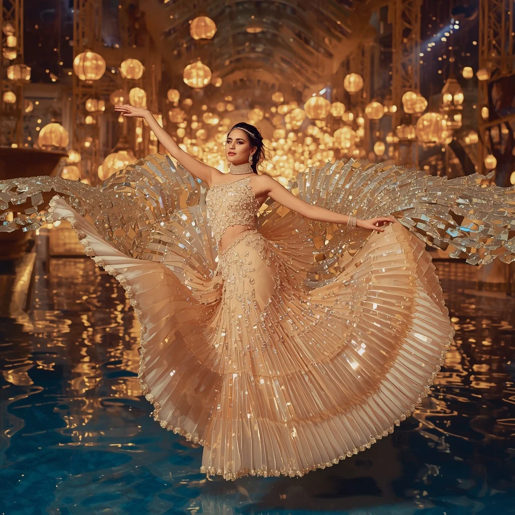 Crystal Lantern River Saree with Floating Festival Water Kingdom | Prompt Seen Trending Girl 2026 Butterfly