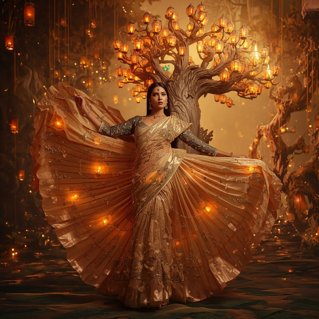 Crystal Lantern Tree Saree with Floating Festival Forest | Prompt Ai For Girl Instagram
