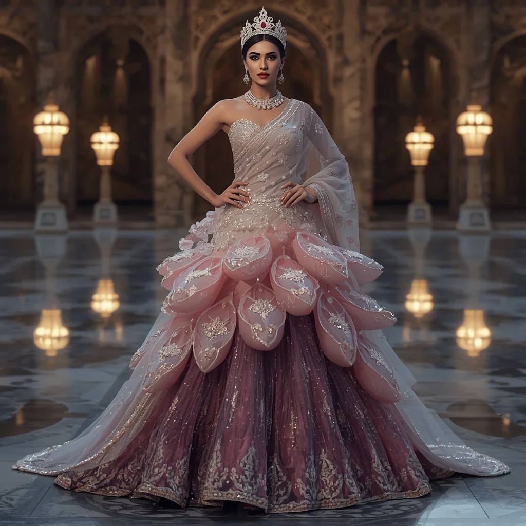 Crystal Lotus Galaxy Queen Saree with Royal Reflection Courtyard | ChatGPT Ai Prompt