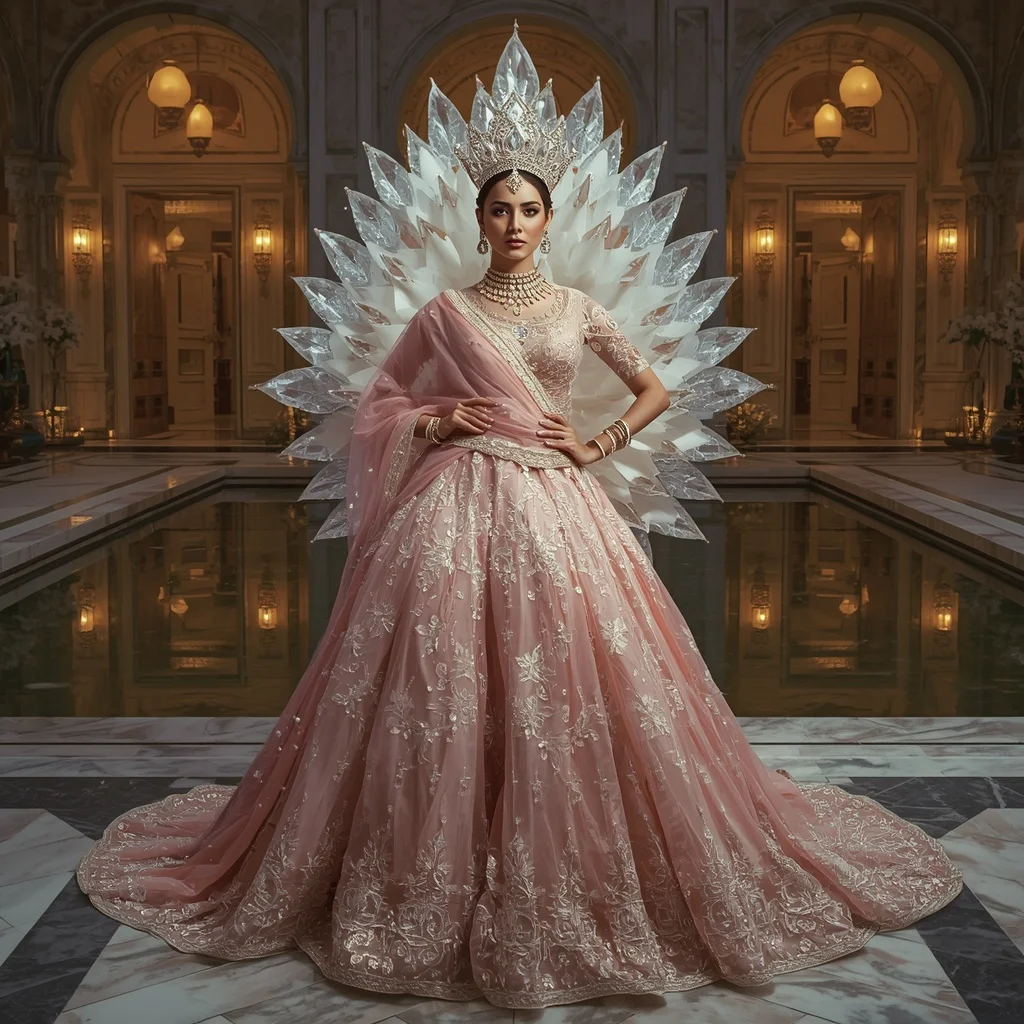 Crystal Lotus Throne Saree with Royal Reflection Courtyard | Prompt Ai For Girl Aesthetic