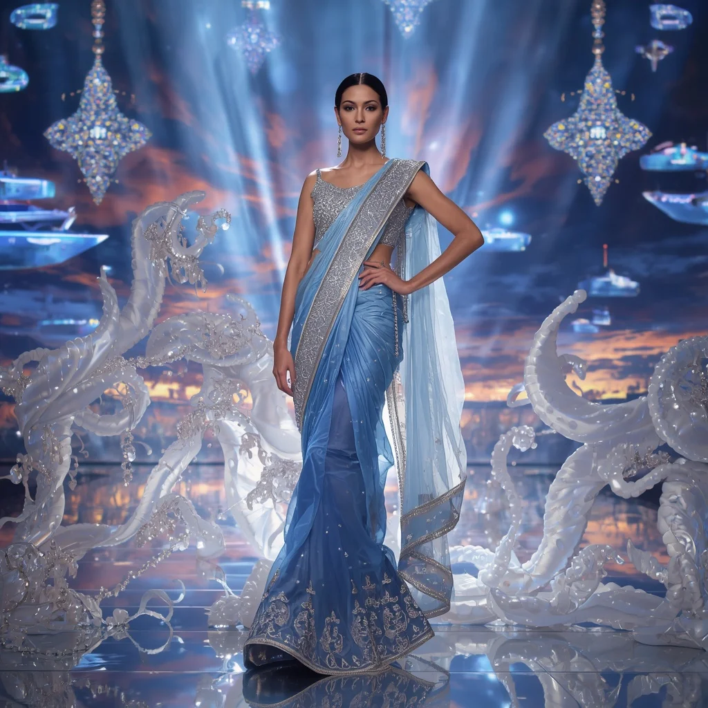 Crystal Luxury Cruise Saree with Floating Ocean Resort Universe | Chatgpt Photo Editing Prompts Trending Instagram Download