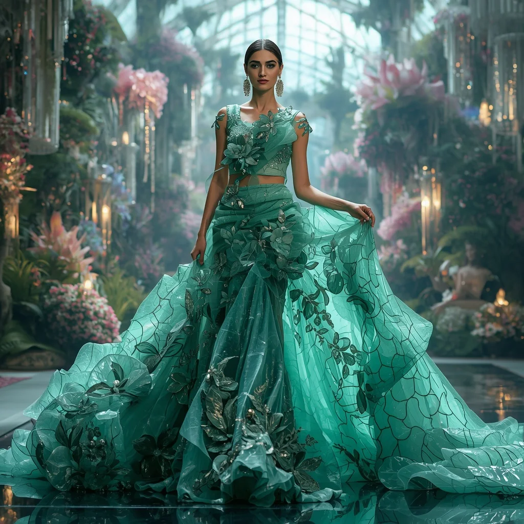 Crystal Luxury Greenhouse Saree with Floating Floral Megadome Empire | Ai Gemini Photo Prompt