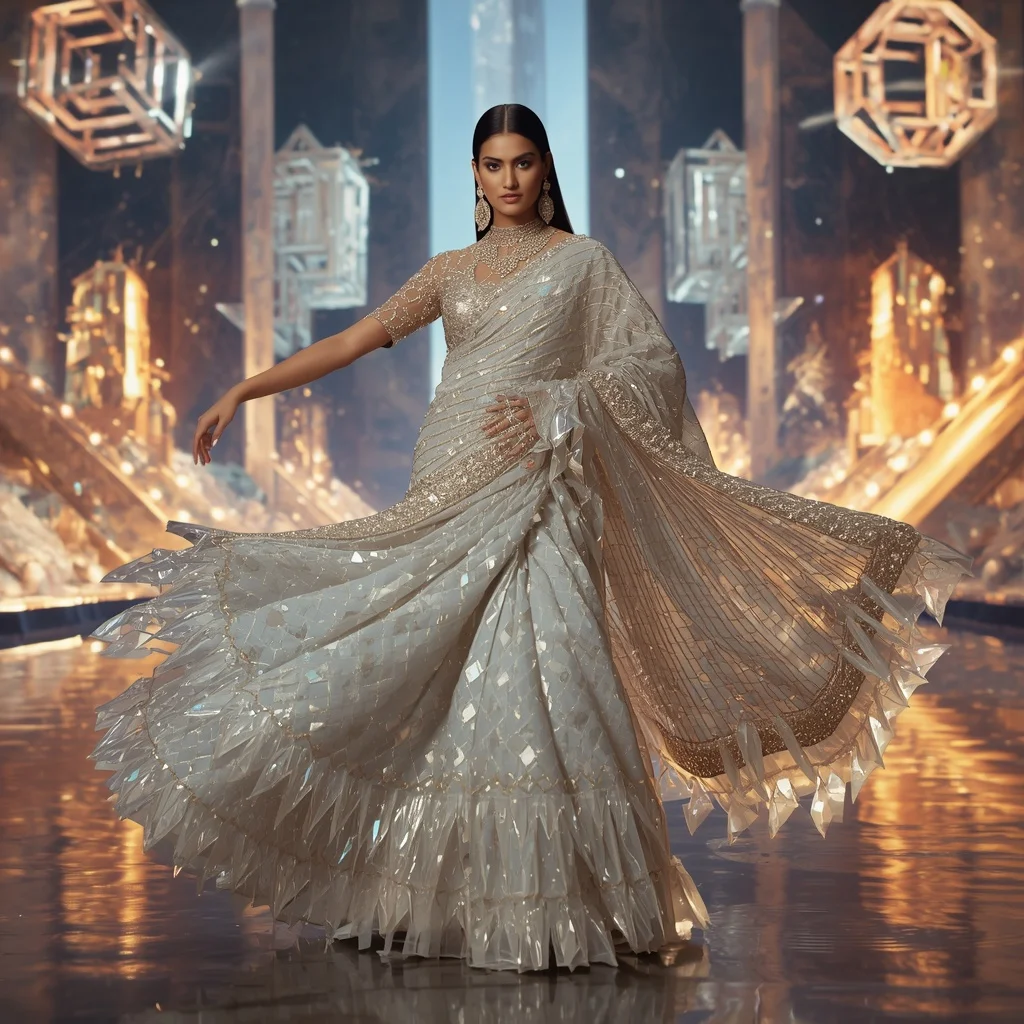 Crystal Luxury Maze Saree with Modern Geometric Festival Realm | Prompt Seen Trending Girl AI Photo