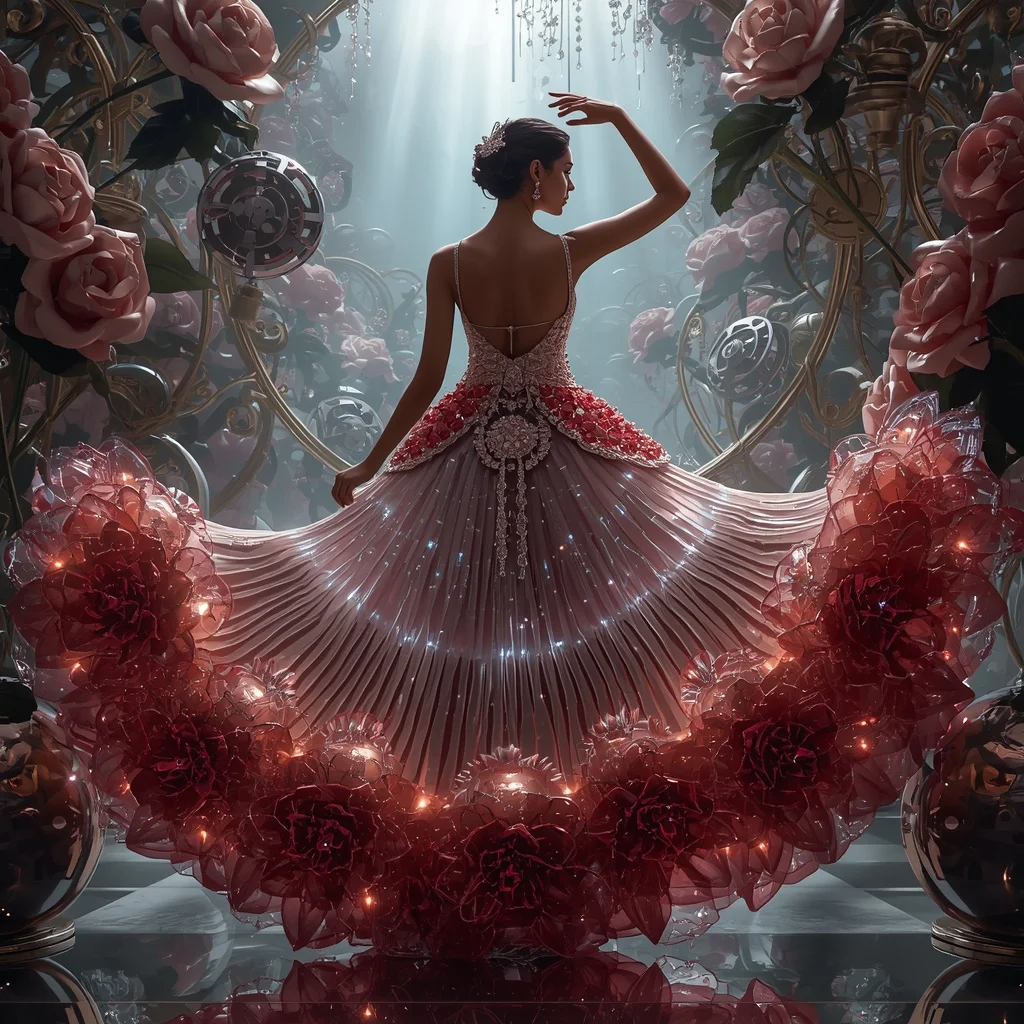 Crystal Mechanical Rose Saree with Floating Clockwork Garden Realm | New Instagram Trend Prompt For Girl Love Copy And Paste