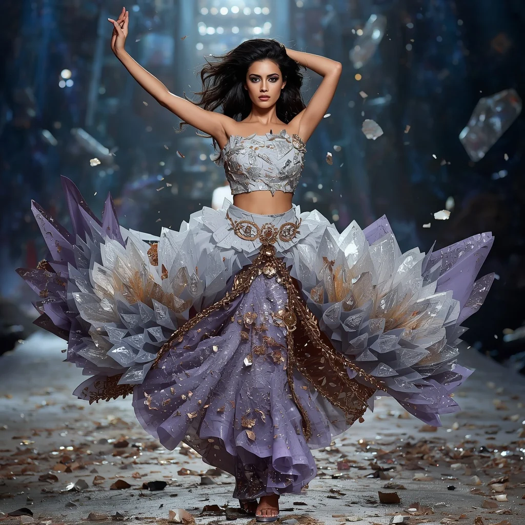 Crystal Meteor Bloom Saree with Cosmic Fragment Arena | Viral Ai Image Prompt