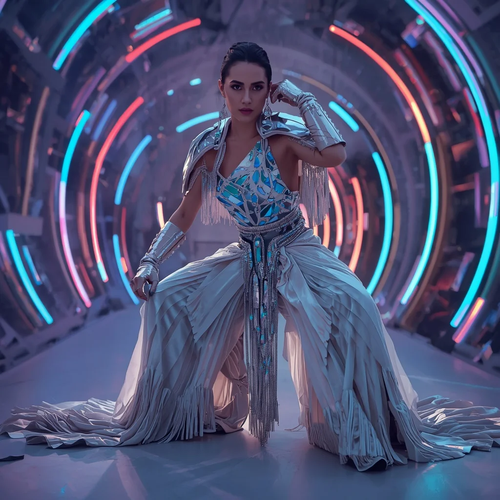 Crystal Meteor Empress Saree with Infinity Spiral Reflection Observatory | Ai Image Generator Prompt