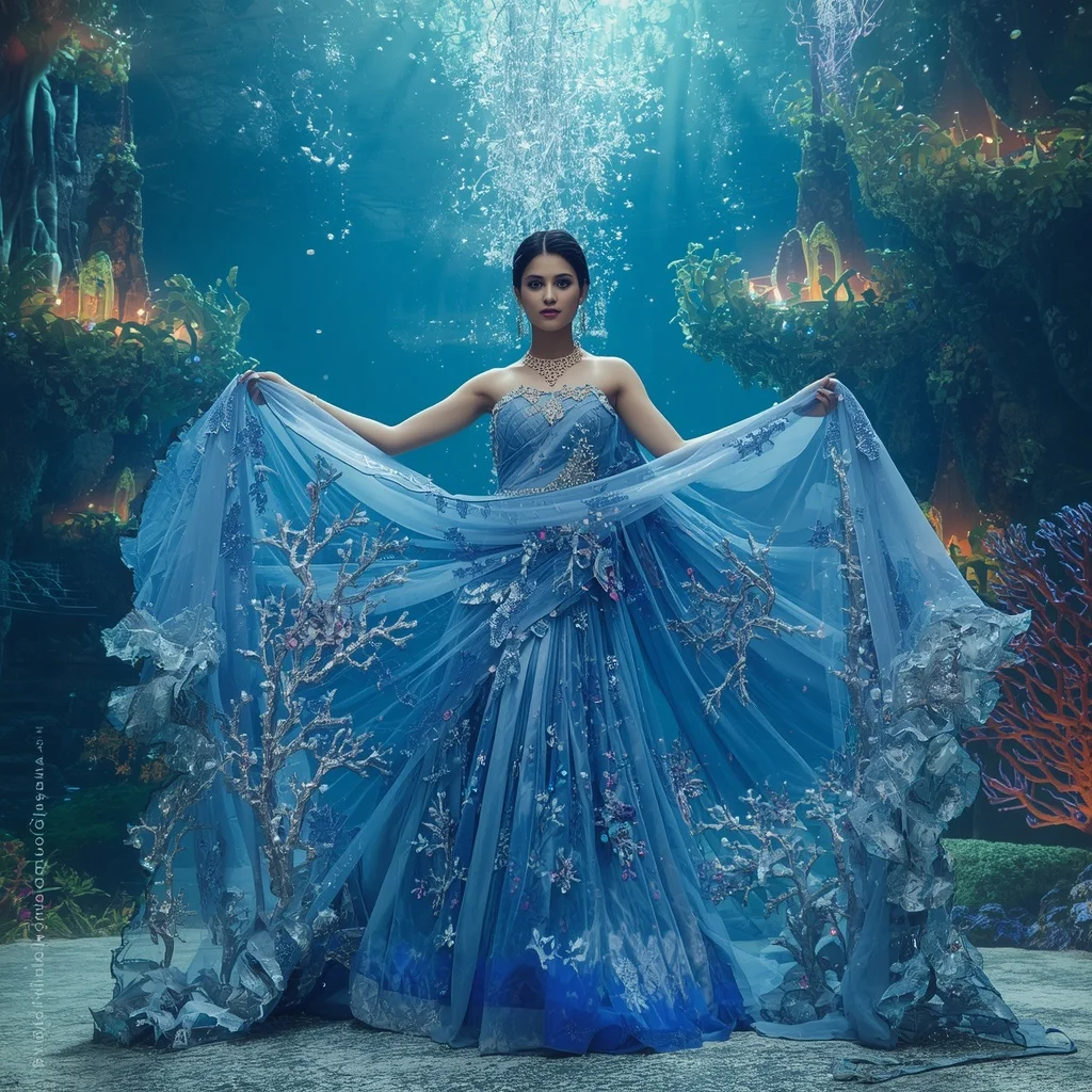 Crystal Ocean Temple Saree with Floating Coral Cathedral Kingdom | Prompt Seen Trending Girl 2026 Instagram