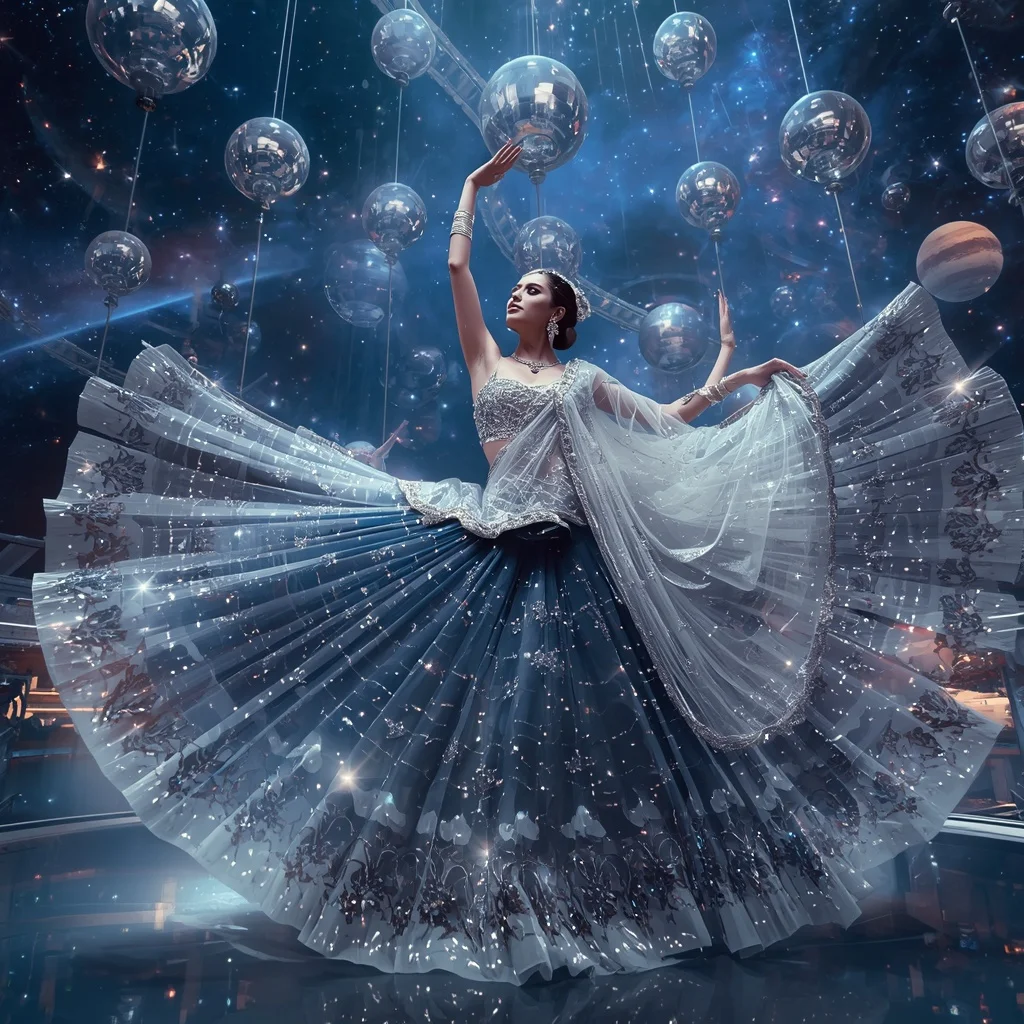 Crystal Planetarium Saree with Floating Cosmic Observatory Kingdom | Prompt For Gemini AI Girl Style Trending Indian