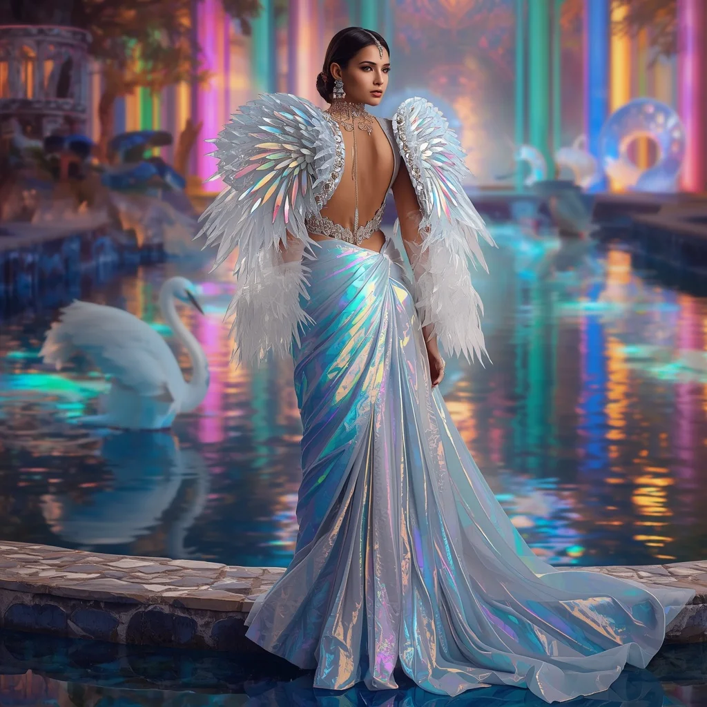 Crystal Prism Heron Saree with Rainbow Water Kingdom | Prompt Ai For Girl Instagram