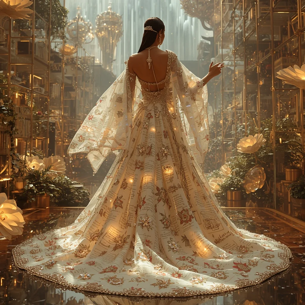 Crystal Prism Library Saree with Floating Infinity Knowledge Garden | Prompt For Gemini AI Girl Model