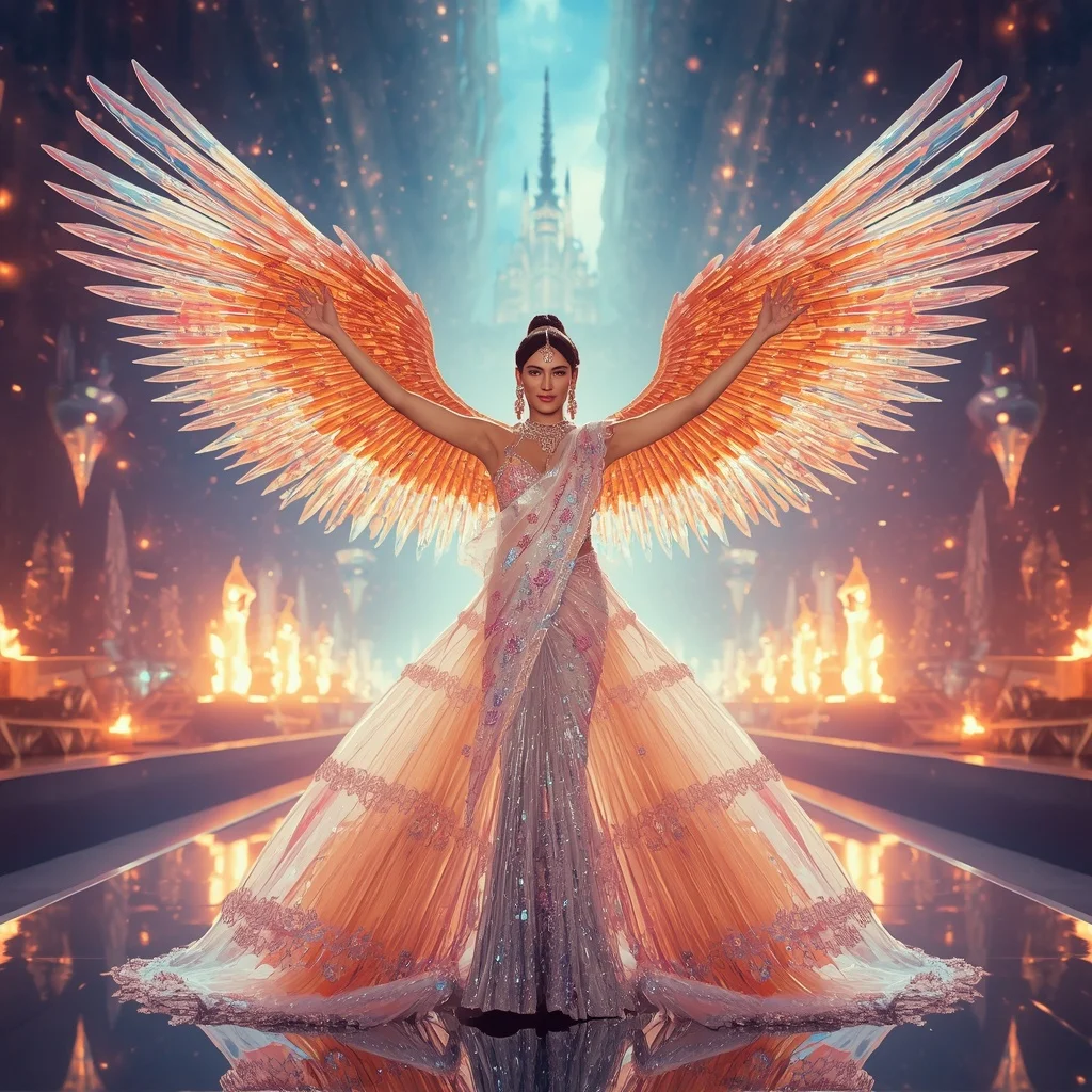 Crystal Prism Phoenix Saree with Floating Lightstorm Palace Universe | Easy Ai Prompt