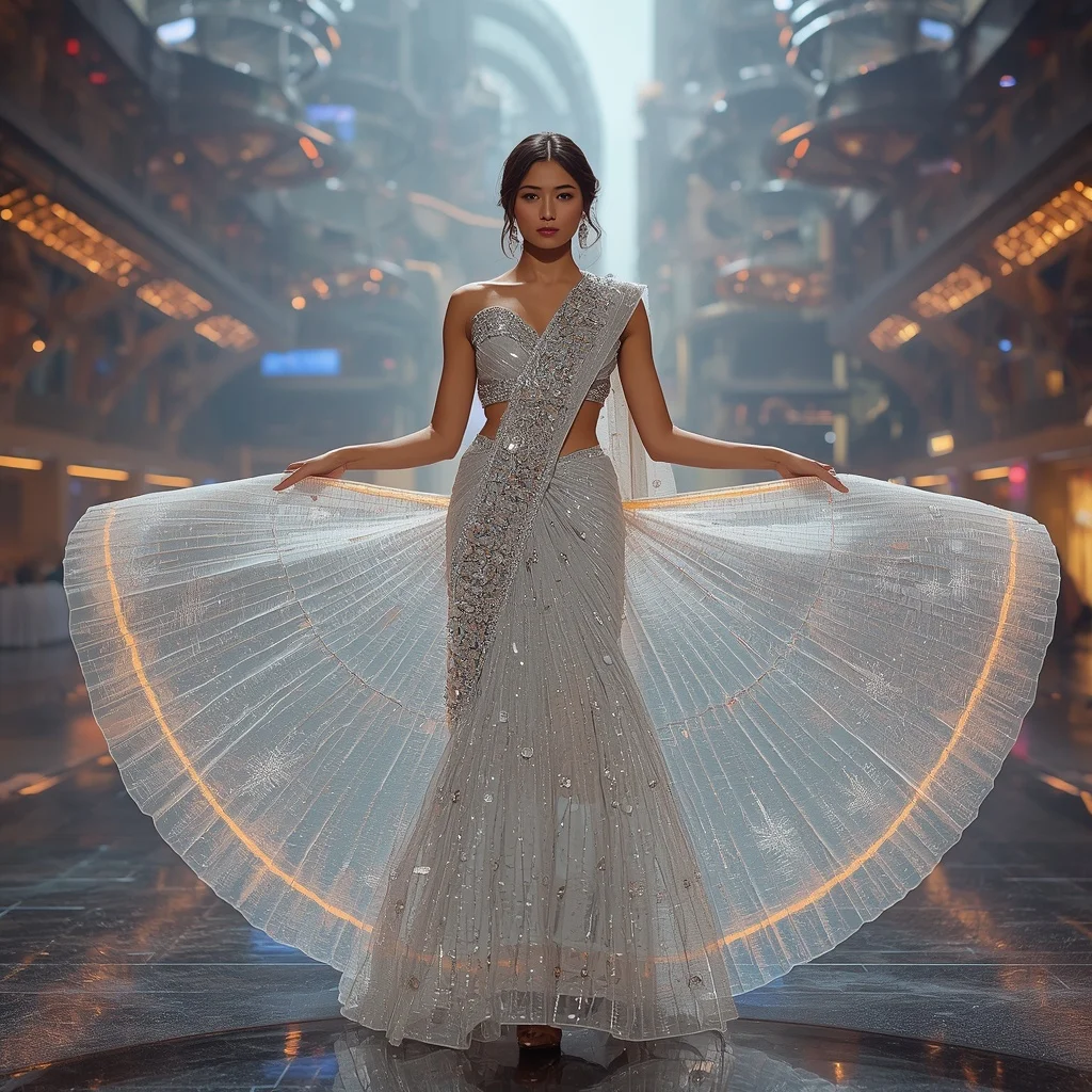 Crystal Racing Circuit Saree with Floating Velocity Megacity | Ai Selfie Prompt