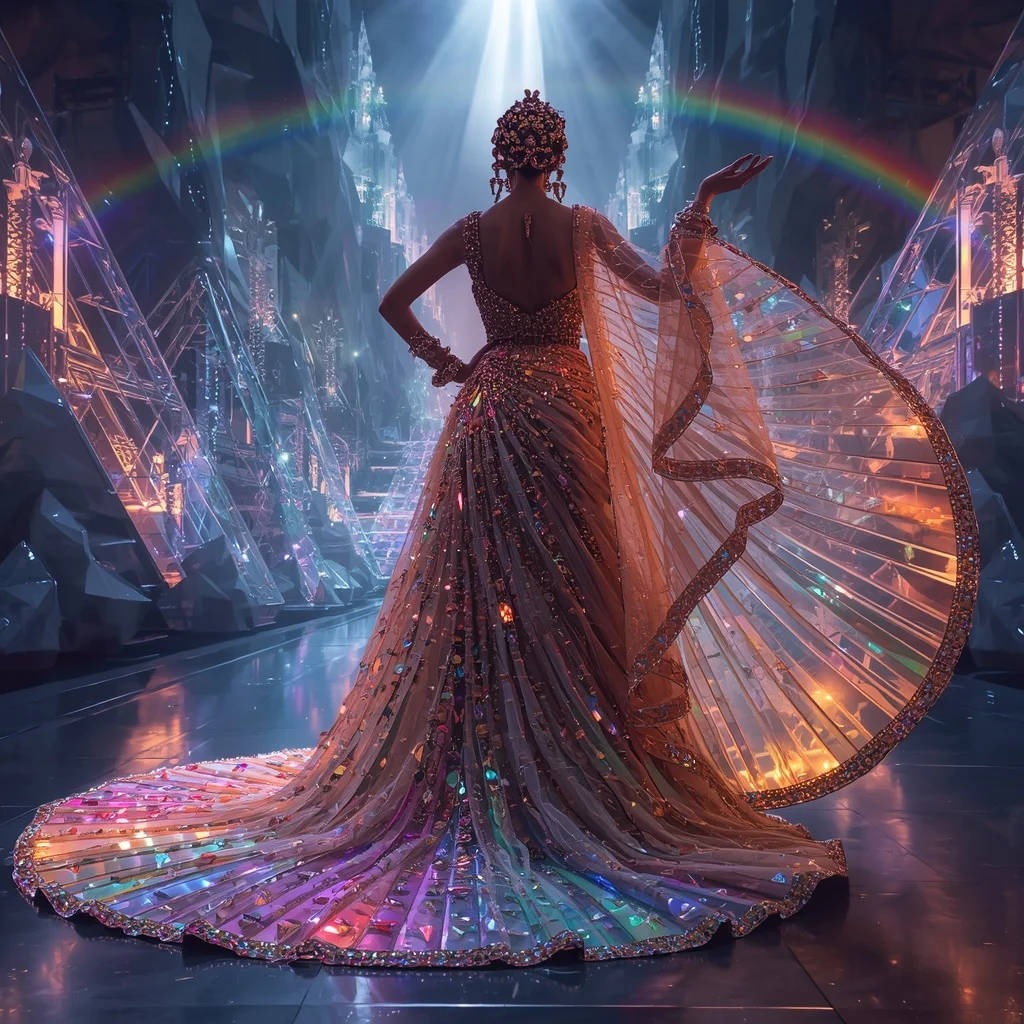 Crystal Rainbow Fortress Saree with Floating Prism Kingdom Citadel | Secret Ai Prompt