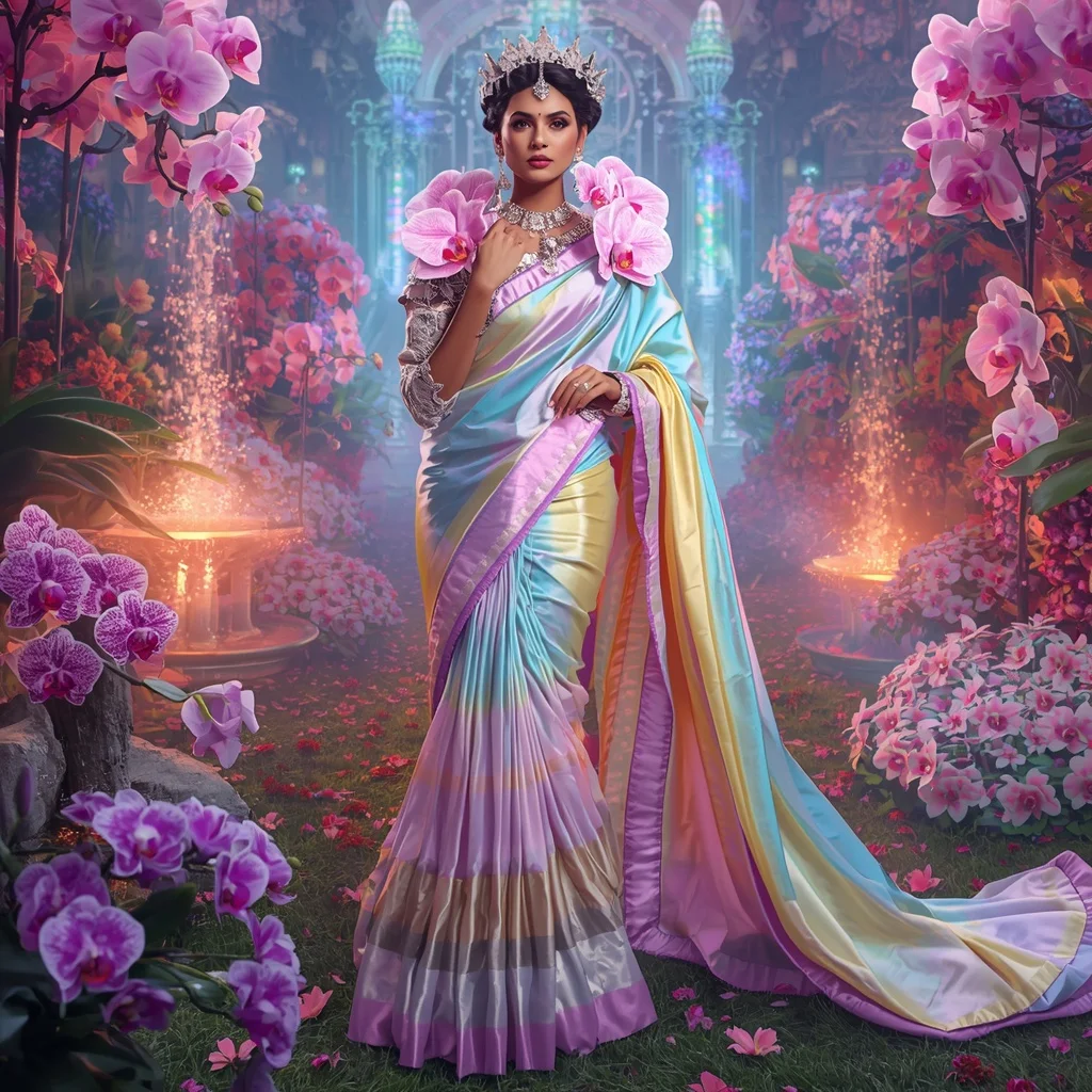 Crystal Rainbow Orchid Palace Saree with Prism Bloom Empire | Prompt Saree For Girl