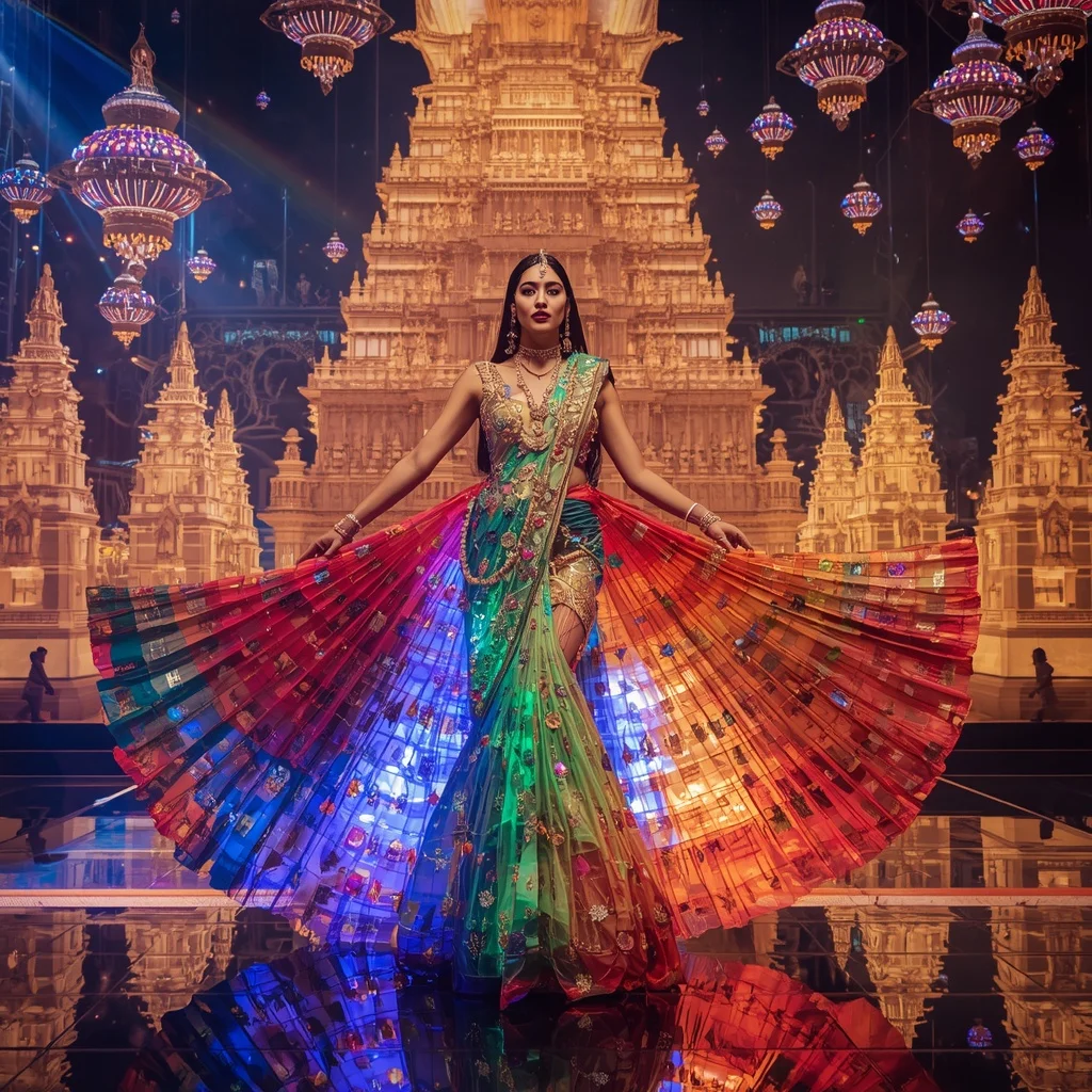 Crystal Rainbow Temple Saree with Floating Festival Light Kingdom | Midjourney Prompt List