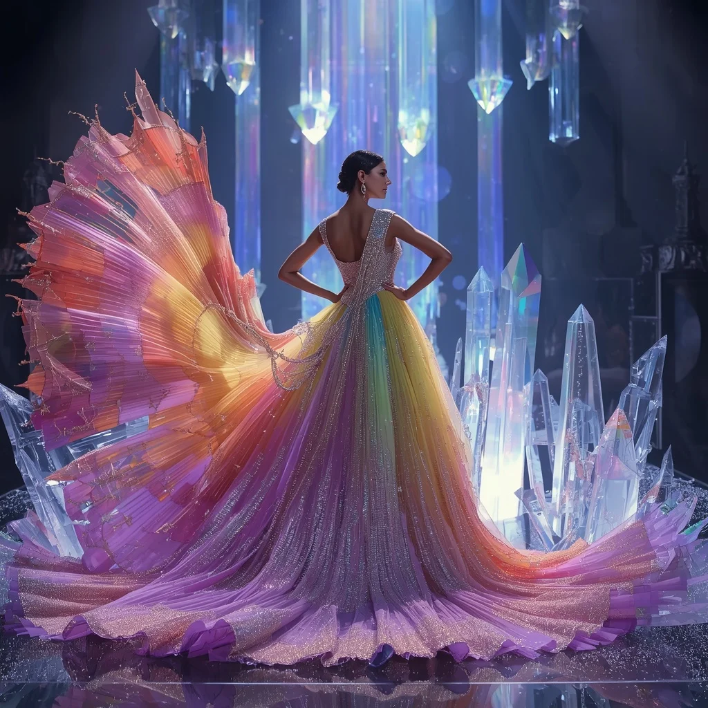 Crystal Rainbow Waterfall Saree with Floating Prism Paradise Realm | Ai Portrait Prompt