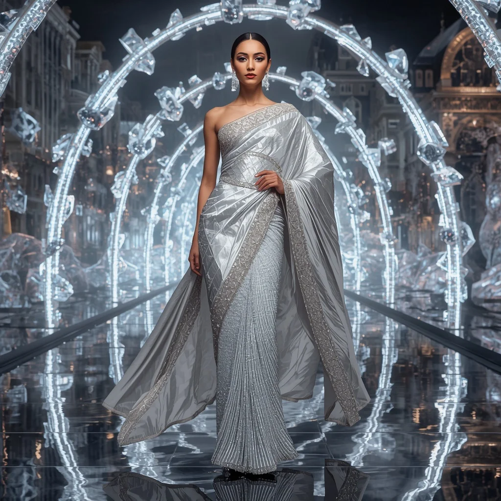 Crystal Reflective Arch Saree with Infinity Fashion Boulevard | Prompt Ai