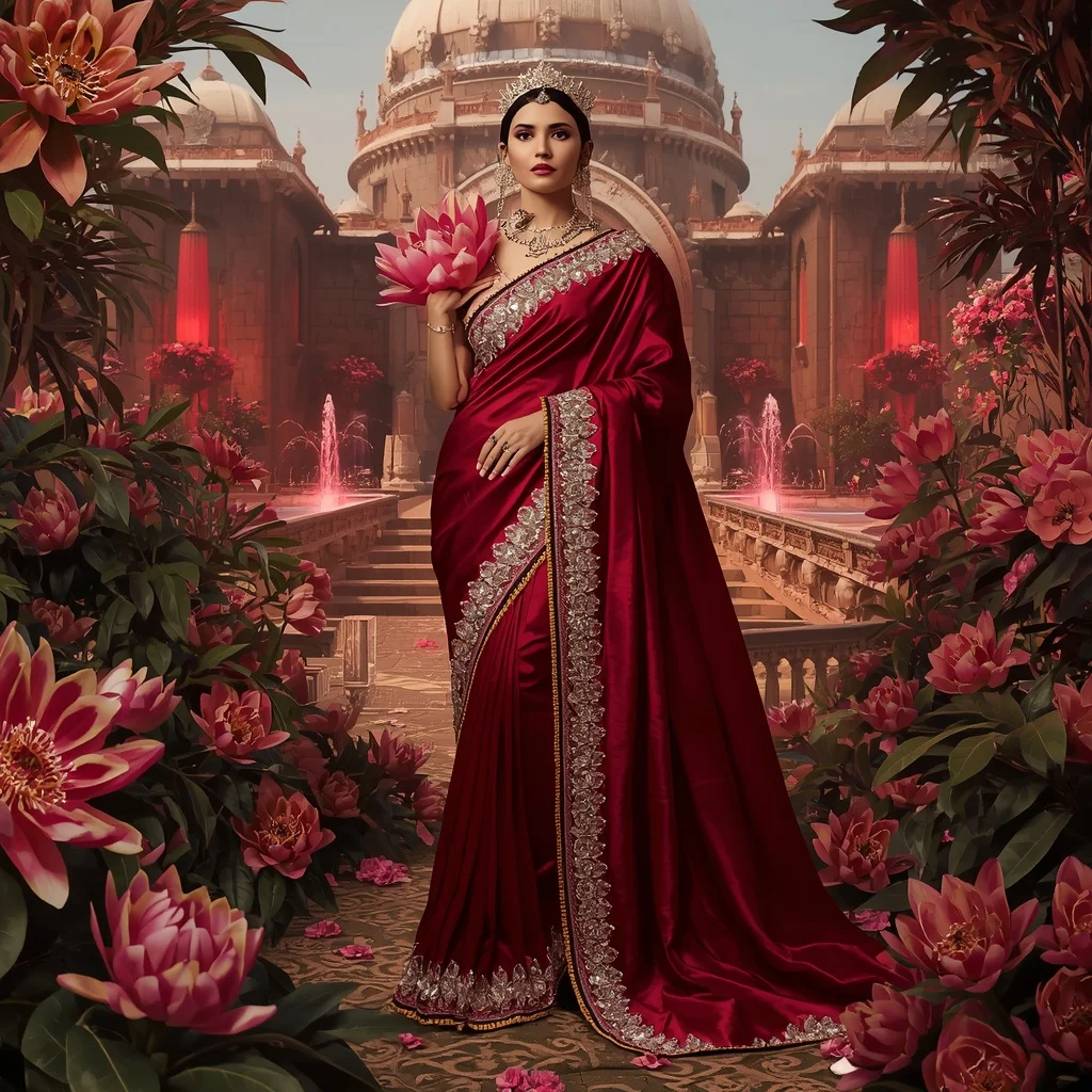 Crystal Ruby Protea Saree with Imperial Floral Citadel | Prompt Seen Trending Girl Instagram