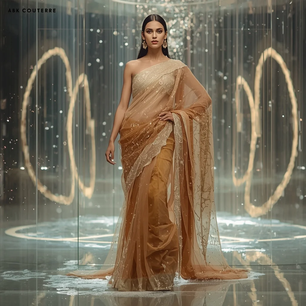 Crystal Sand Clock Saree with Time Flow Chamber | Instagram Story Ai Prompt