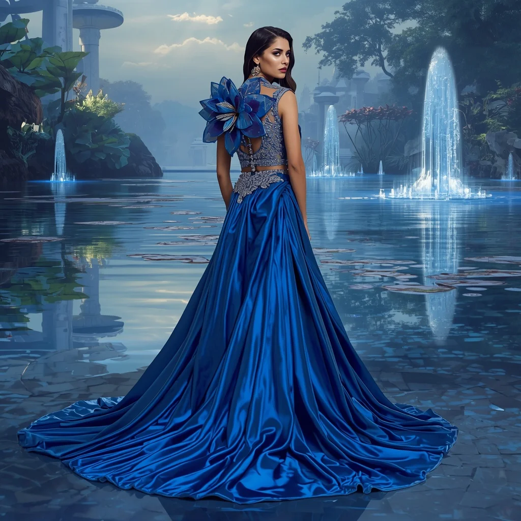 Crystal Sapphire Lotus Palace Saree with Reflection Bloom Dynasty | Instagram Girl Gemini Prompt