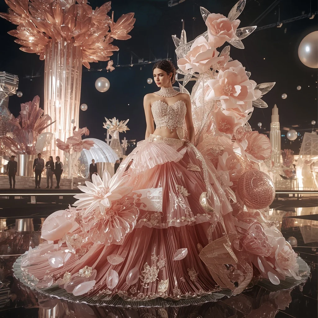 Crystal Sculpture Bloom Saree with Contemporary Art Festival Plaza | New Instagram Trend Prompt For Girl And Boy Aesthetic