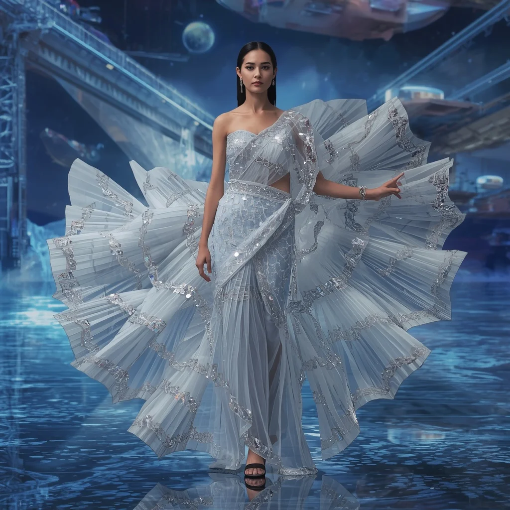 Crystal Sky Railway Saree with Floating Luxury Transit Universe | New Instagram Trend Prompt For Girl And Boy Aesthetic