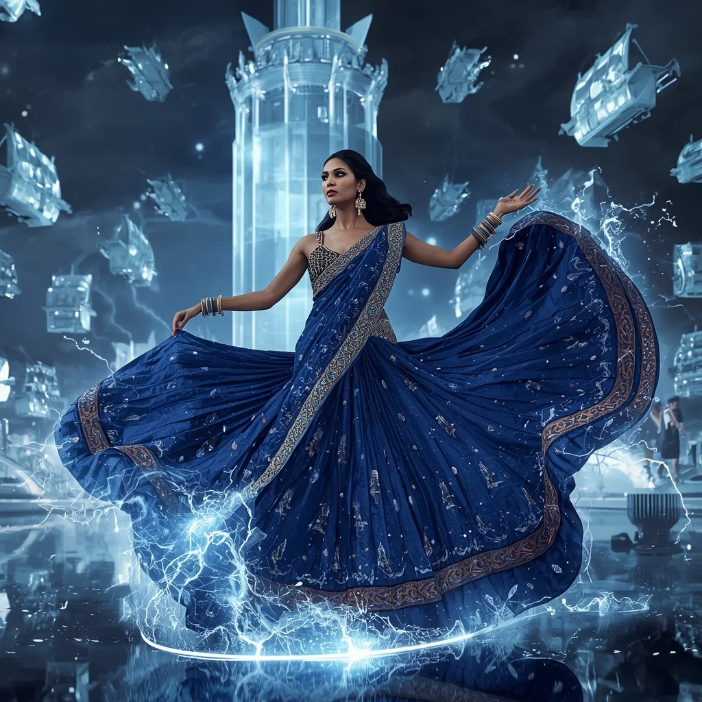 Crystal Storm Ship Saree with Floating Thunder Ocean Realm | ChatGPT Ai Prompt