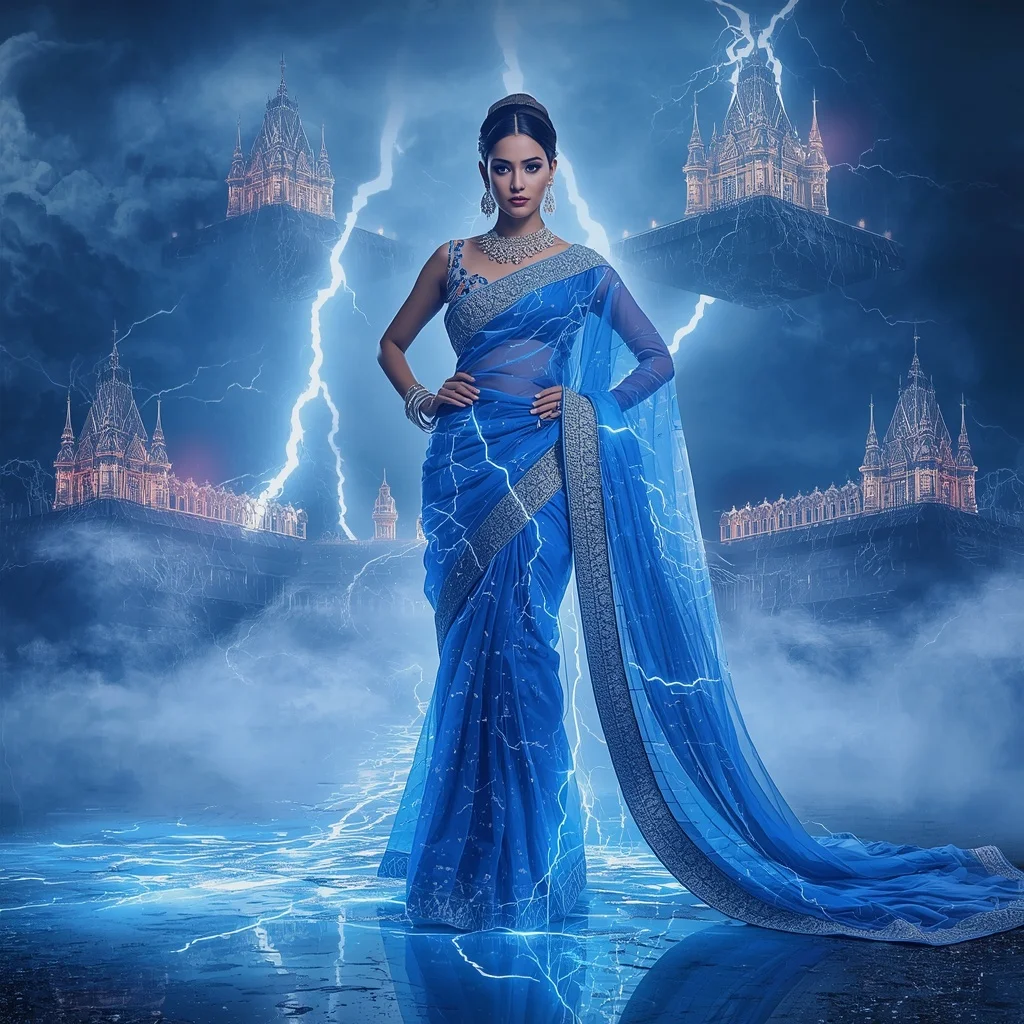 Crystal Thunder Palace Saree with Floating Electric Royal Kingdom | Prompt For Traditional Look For Girl