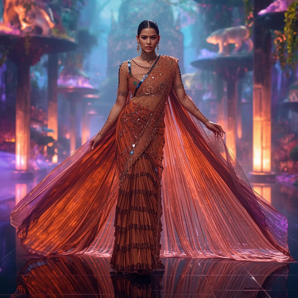 Crystal Tiger Galaxy Saree with Floating Neon Jungle Empire | Instagram Aesthetic Ai Prompt
