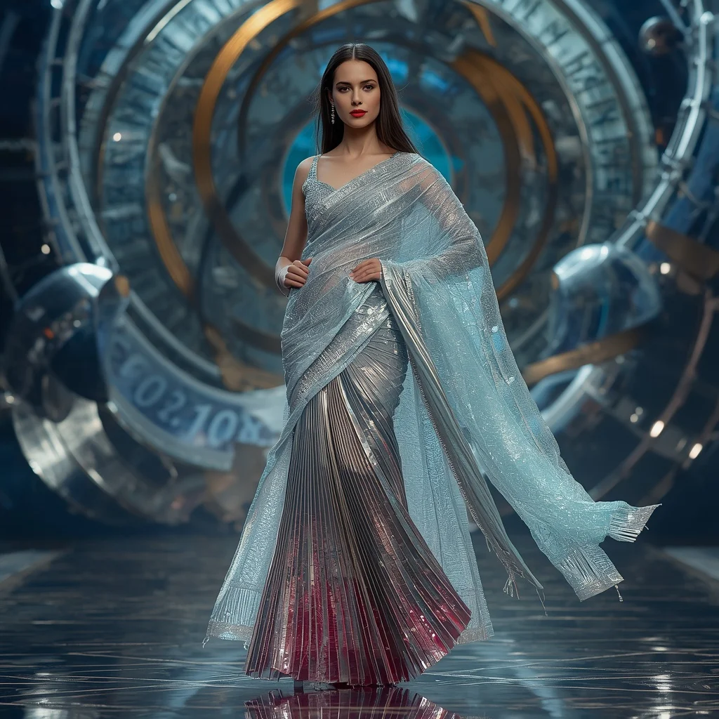 Crystal Time Warp Saree with Floating Chrono Spiral Dome | Gemini AI Photo Prompt Copy Paste Trending Girl 2026