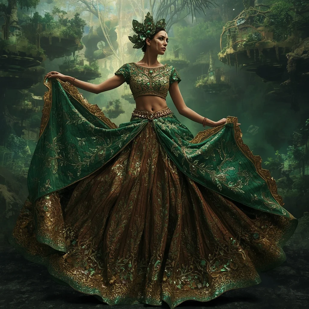 Crystal Tree Ring Saree with Floating Ancient Forest Galaxy | Prompt Chatgpt
