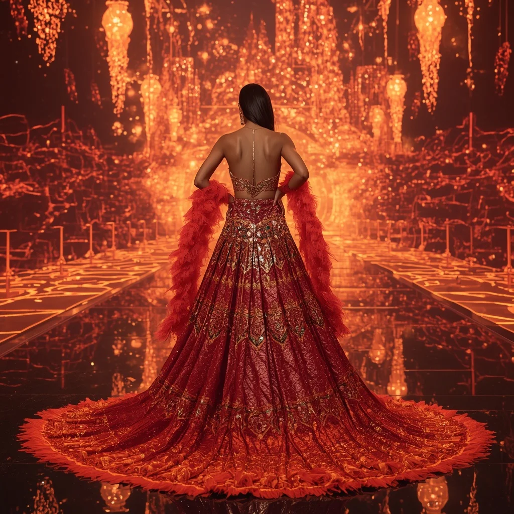 Crystal Volcano Peacock Saree with Floating Fire Feather Kingdom | Prompt For Girls Trending