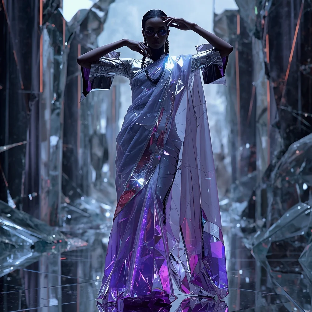 Cyber Glass Shard Saree with Fragmented Mirror Reality | Chatgpt Photo Editing Styles For Girl