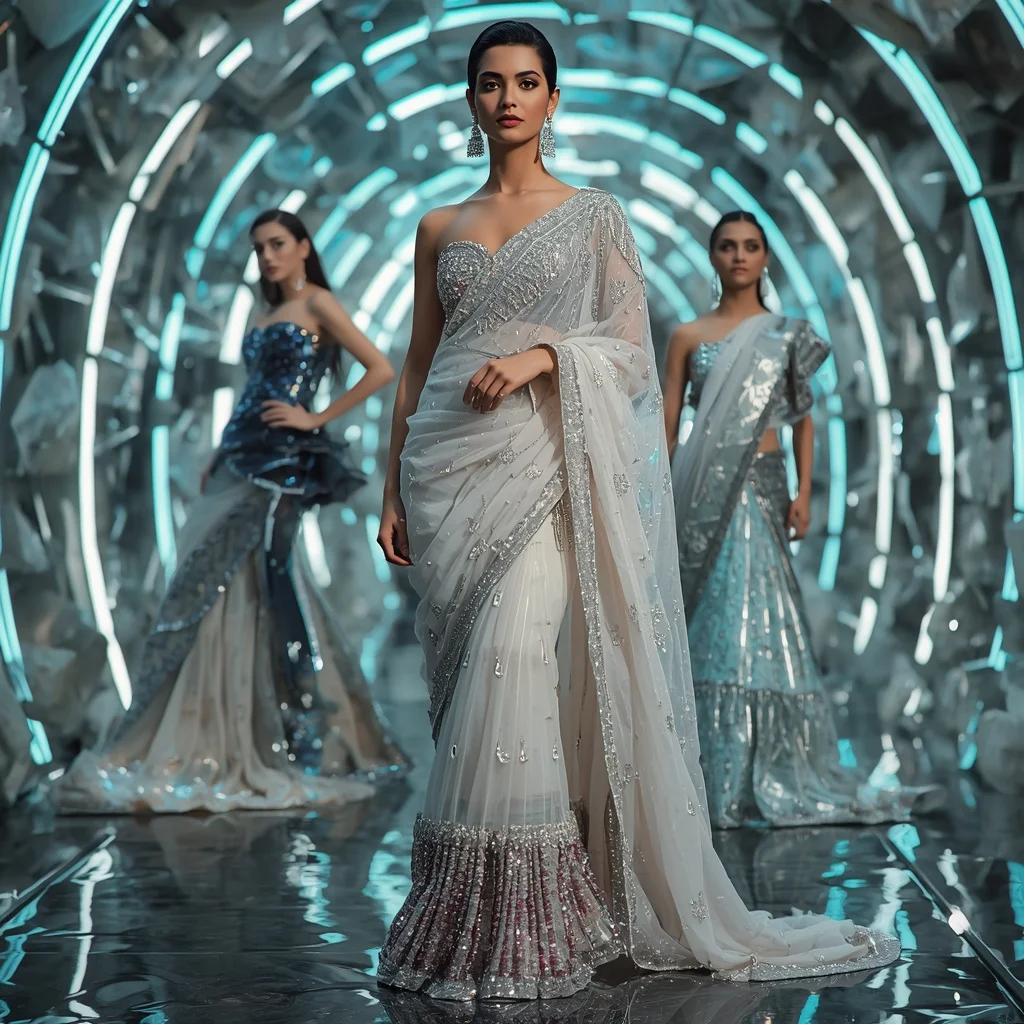 Diamond Aurora Empress Saree with Floating Crystal Infinity Corridors | Beautiful Woman Ai Prompt