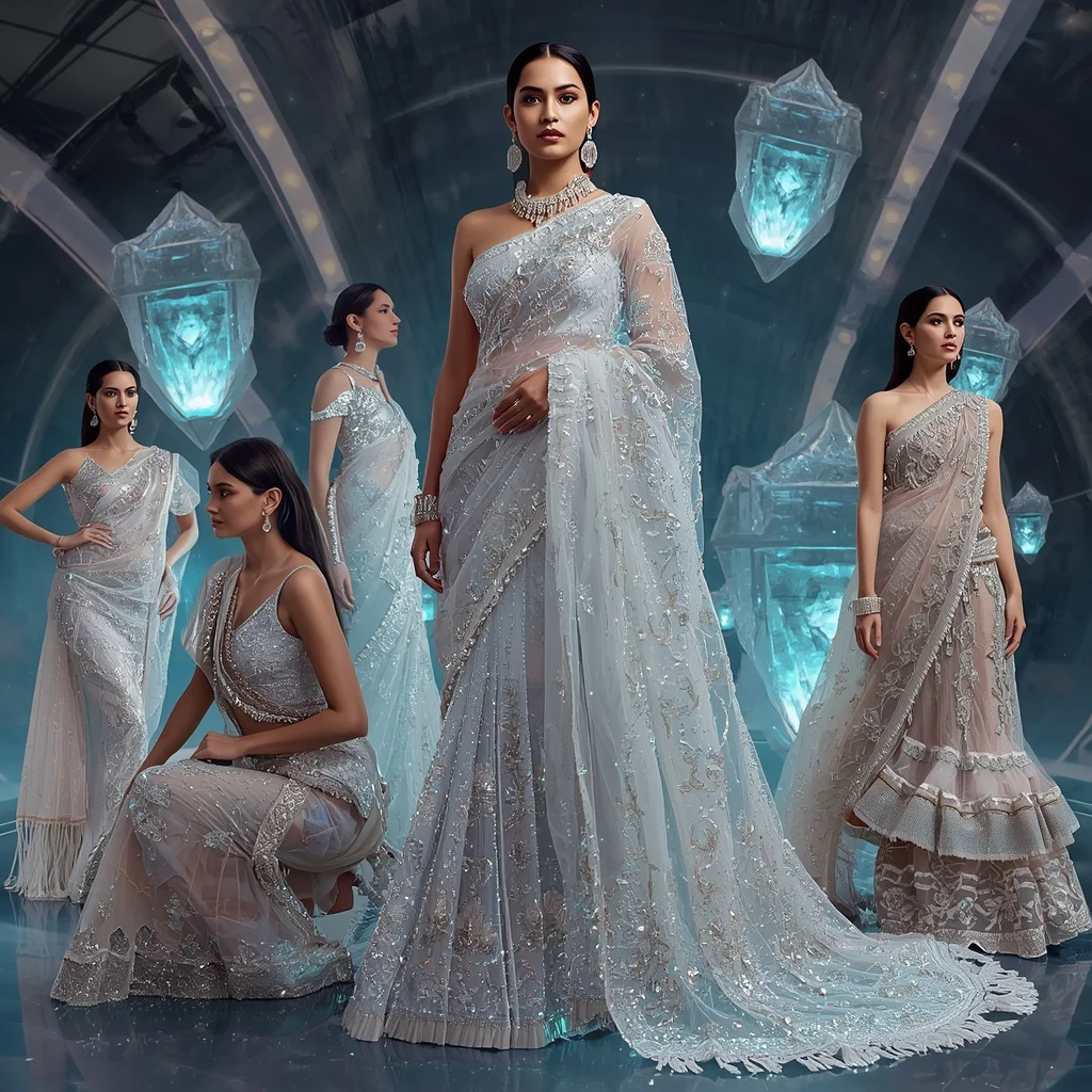 Diamond Aurora Majesty Saree with Floating Crystal Infinity Temples | Trending Prompt In Instagram Ai Photo Girls