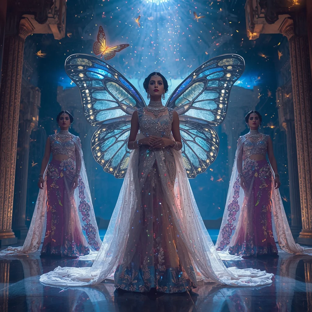 Diamond Butterfly Galaxy Saree Pose Collection with Floating Cosmic Temple Background | Gemini Ai Prompt Copy Paste