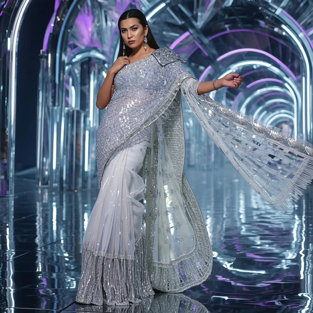 Diamond Crystal Thunder Saree with Prism Reflection Arena | Saree Traditional Ai Prompt Indian Culture