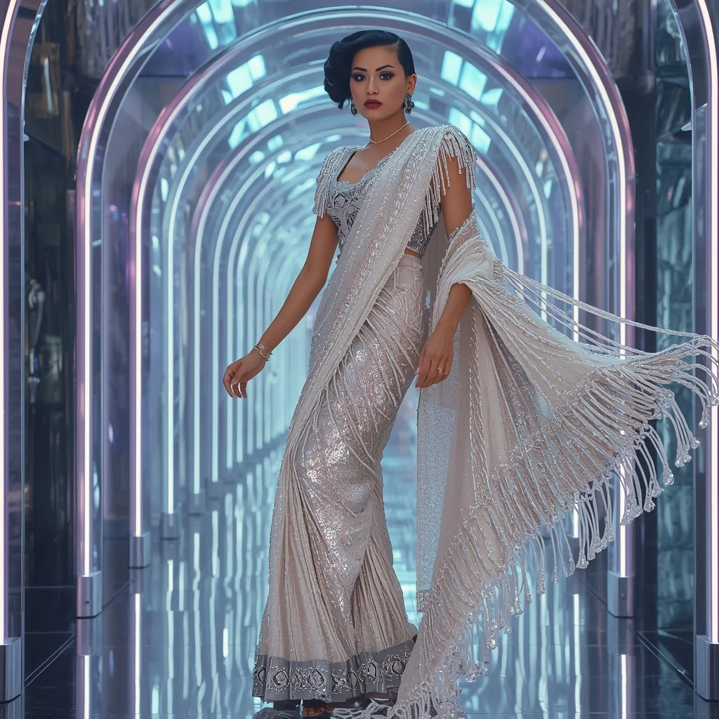 Diamond Crystal Thunder Saree with Prism Reflection Temple | Prompt Seen Trending Girl Instagram
