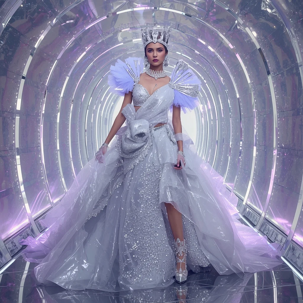 Diamond Ice Queen Saree with Nine Fashion Poses and Holographic Crystal Corridor | Gym Influencer Ai Prompt