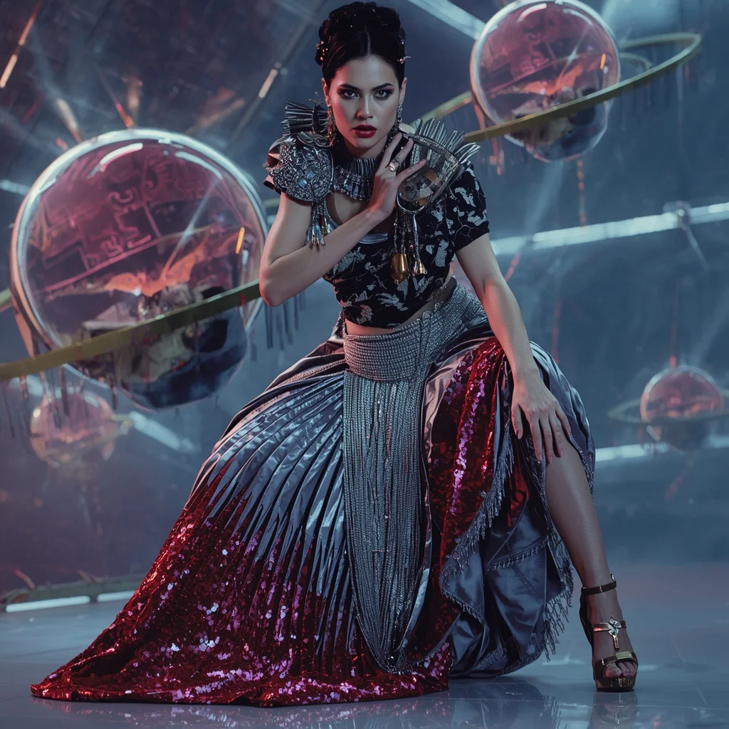 Diamond Inferno Fantasy Saree with Floating Orbit Reflection Dome | Face Ai Prompt