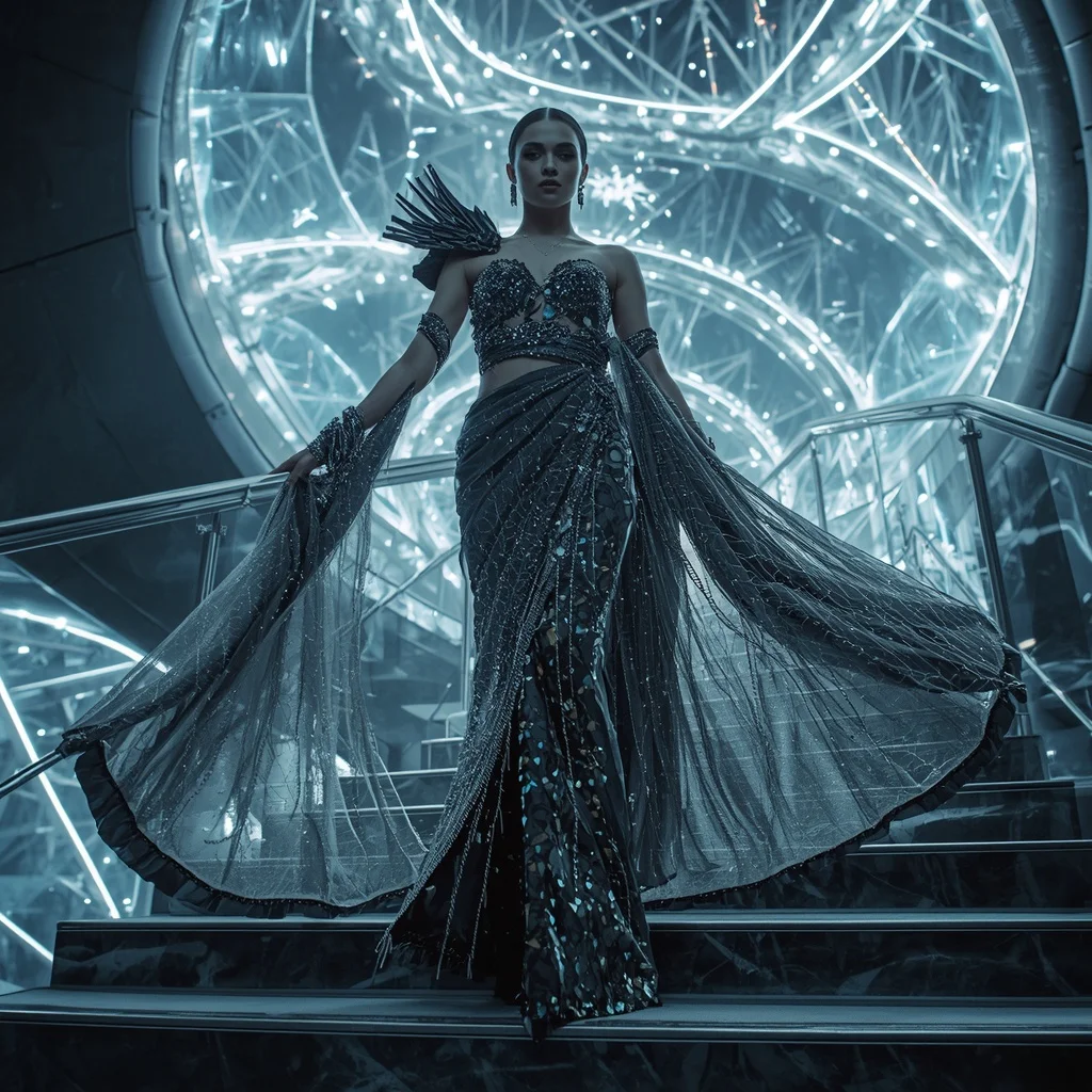 Diamond Meteor Spiral Fracture Infinity Armor Saree with Floating Crystal Collapse Nexus Stair Temple | Google Prompt